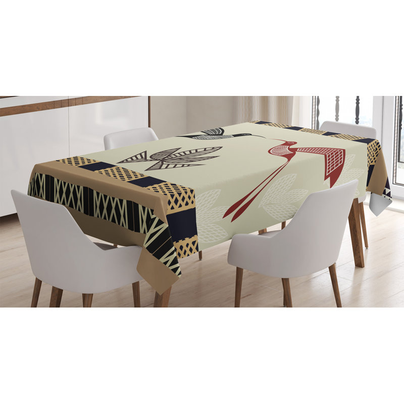 Ambesonne Hummingbird Tablecloth, Image Of Bamboo And Hummingbirds Geometric Pattern Traditional Tribal Art, Rectangular Table Cover For Dining Room Kitchen Decor, 52" X 70", Brown Black