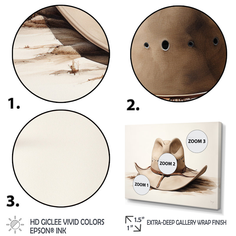 «Maleaha Cowboy Hat Minimalisme Style VI», reproduction sur toile, H 16 po x l 32 po, Cadre flottant doré