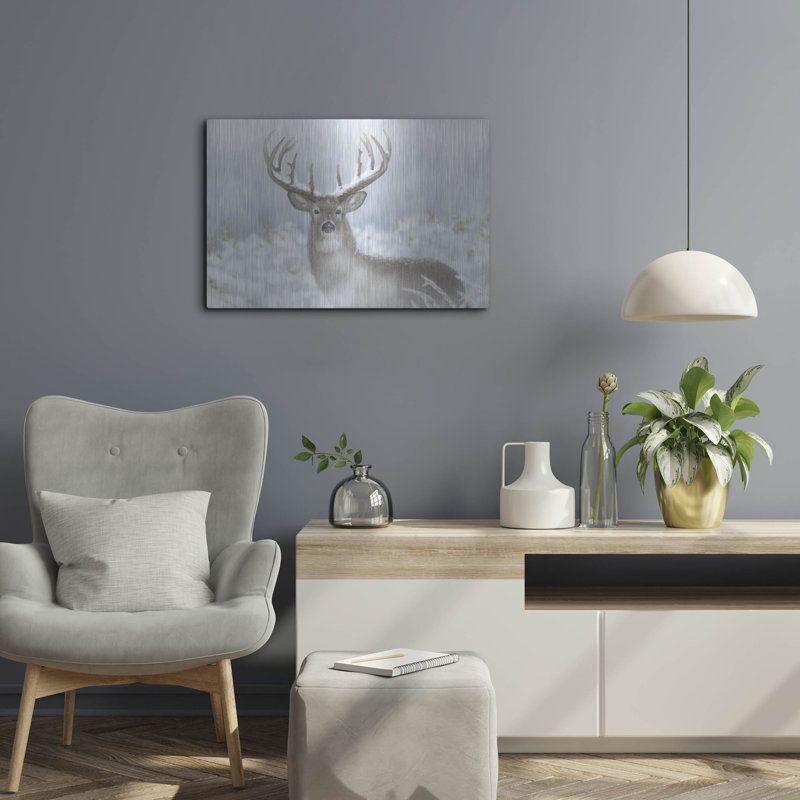 Art mural en métal Winston Porter «Whitetail Winter Wonderland» par Gordon Semmens, H 16 po x l 24 po