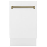 ZLINE Autograph Edition 18 in. Tallac Series Dishwasher in White Matte W/ Champagne Bronze Handle, 51dBa (DWVZ-WM-18-CB)