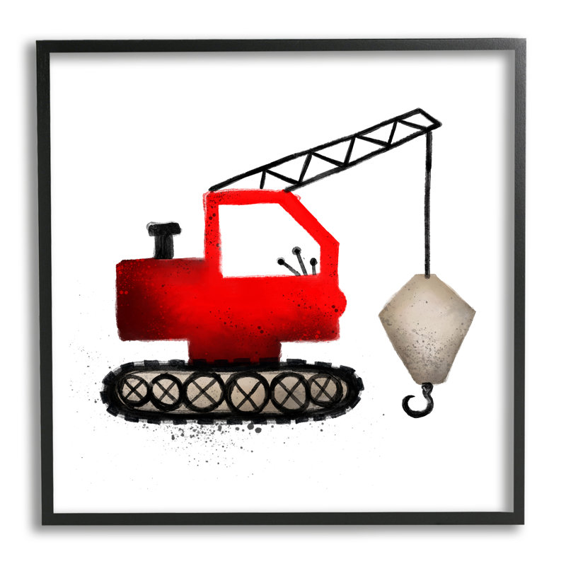 «Red Crane Construction véhicule» par Elizabeth Medley - impression, Giclée encadrée noir minuit