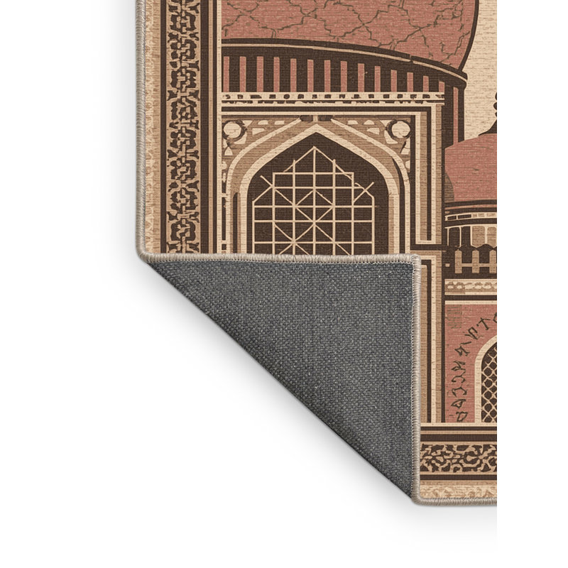Tapis moelleux moelleux d'inspiration mondiale en brun et beige Mosquée moelleuse douce Queanbeyan Shiraz Nasir, 7 x 9