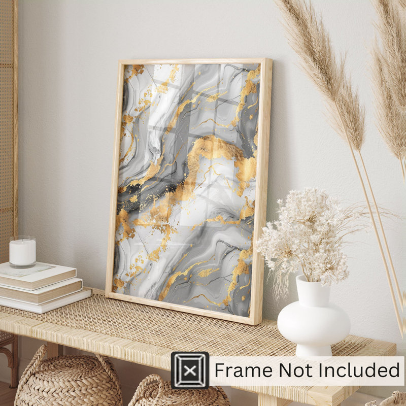 Abstrait gris et doré, reproduction d'art moderne sans cadre Geode VII, H 10 po x l 8 po