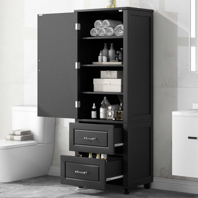 Freestanding Bathroom Storage Cabinet with Adjustable Shelves and Two Drawers