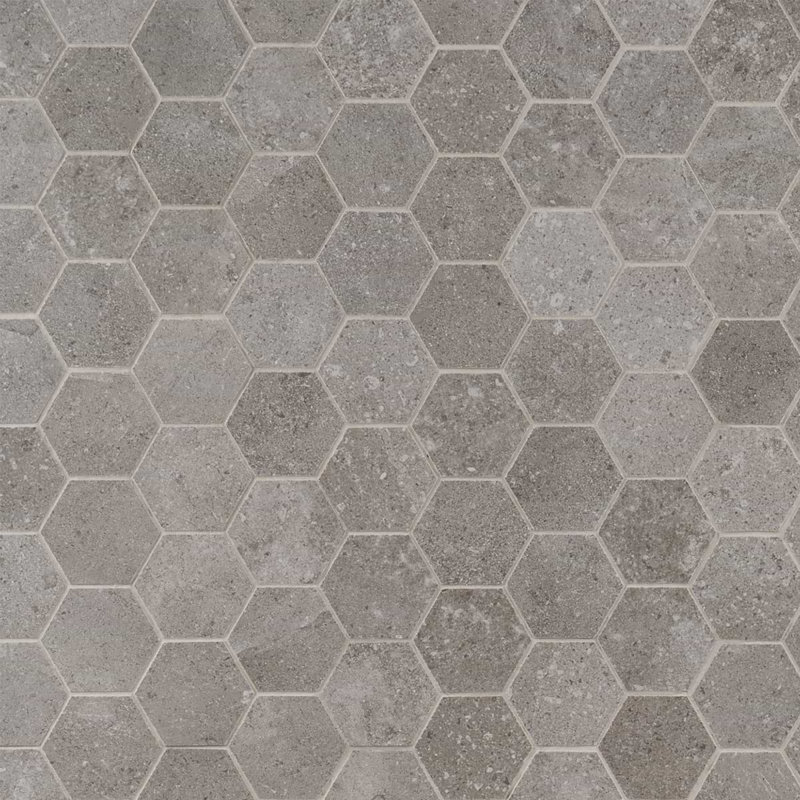 New Rock Fumo Gray 3" Hex Matte Porcelain Mosiac, Fossil Dark Gray
