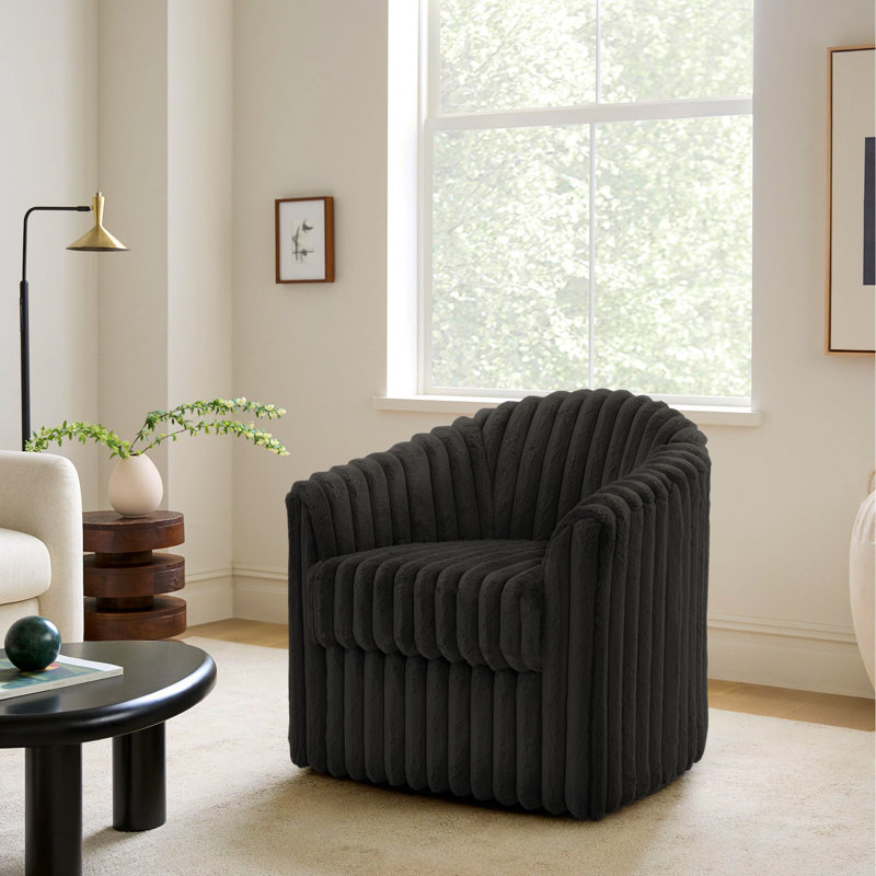 Aunna 78.2Cm Wide Swivel Barrel Chair, Chocolate Faux Fur