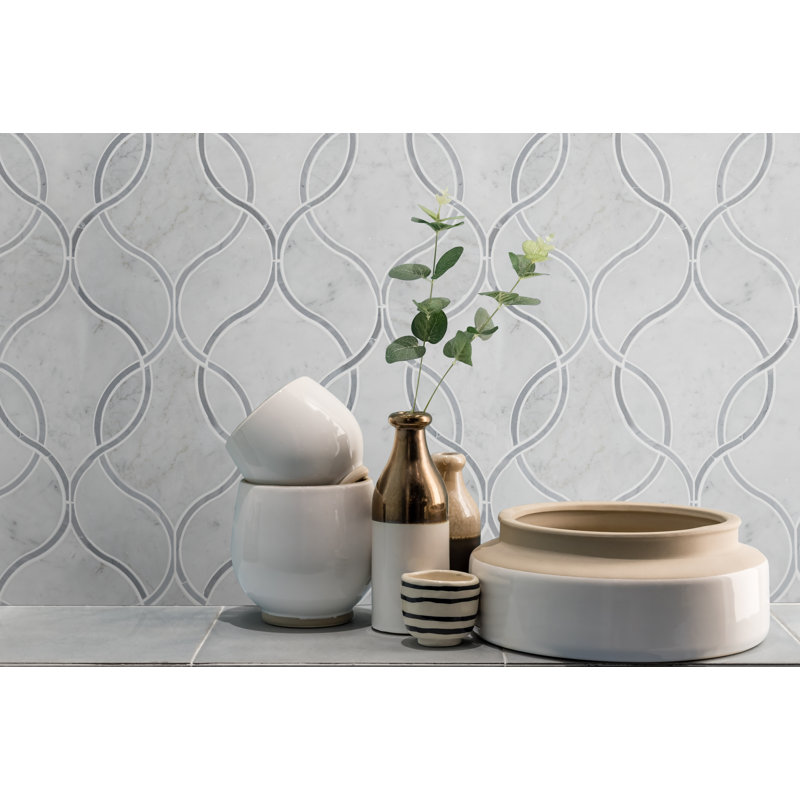 Carrara White Geometric 9 in. x 12 in. Polished Marble Mosaic Floor and Wall Tile