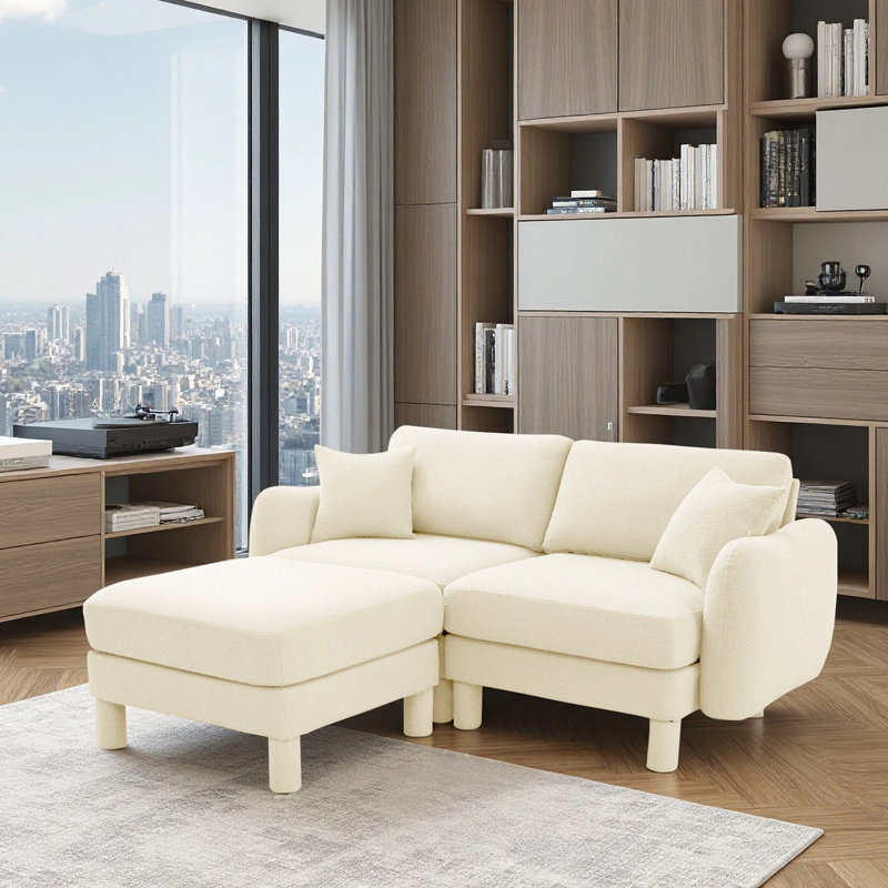 Sectionals Sofa, Living Room Set, L Shape Sofa, Boucle Fabric , Beige Boucle
