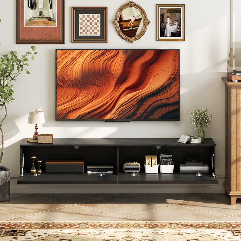 Meuble télé mural avec rangement, console multimédia flottante, noir