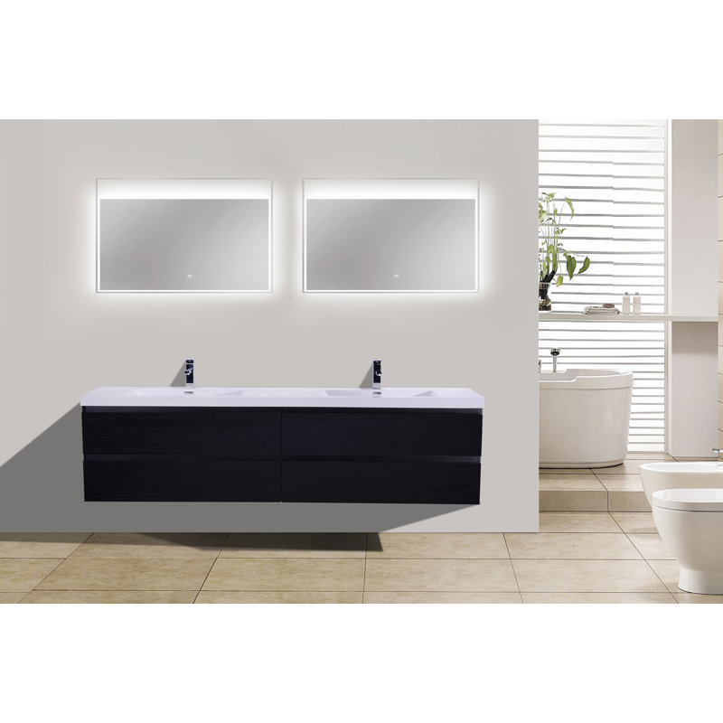 Bobijo 83'' Double Bathroom Vanity with Plastic Top, Black
