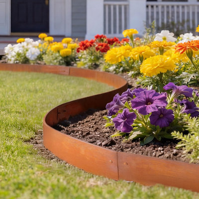 Corten Steel Landscape Edging,  40 x 6 Inch Metal Edging for Landscaping with 8 Connecting Plates, Bendable Metal Garden Edge Border for Flower Bed, Yard Pathway, Rust