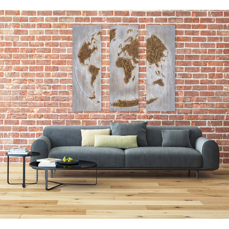 La carte du monde - peinture sur toile tendue 3 pièces