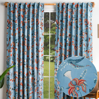 Maison d' Hermine Curtains for Living Room 100% Cotton 108 inch Length Two Panel Light Filtering Curtains for Windows with Rod and Loop Pockets Valentines Day Gifts (Dalida - Blue, 50"W x 108"L)