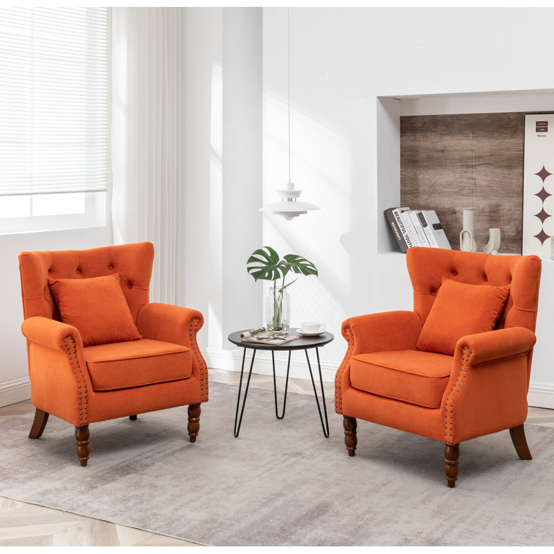 Eddy 29'' Wide Upholstered Wingback Chair, Orange