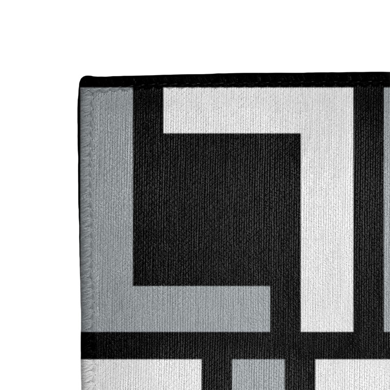 Tapis rond noir / gris à motif géométrique, Rectangle 3 pi x 5 pi