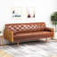 Canapé brun style Mid-Century Modern pour salon, 180 cm (l) x 77,5 cm (p) x 80 cm (h), tissu PU, coussins décoratifs roulés, pieds évasés et assise à surpiqûres gaufrées, revêtement, hauteur 80 cm