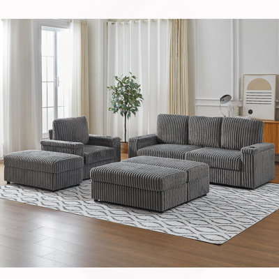 Canapé modulaire en L 3 places avec porte-gobelets, rangement et repose-pieds convertible pour salon
