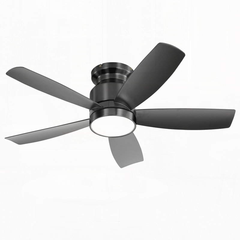 Ventilateur de plafond encastré de 42 pouces avec lumière DEL, télécommande et 5 pales en ABS, Noir, Noir