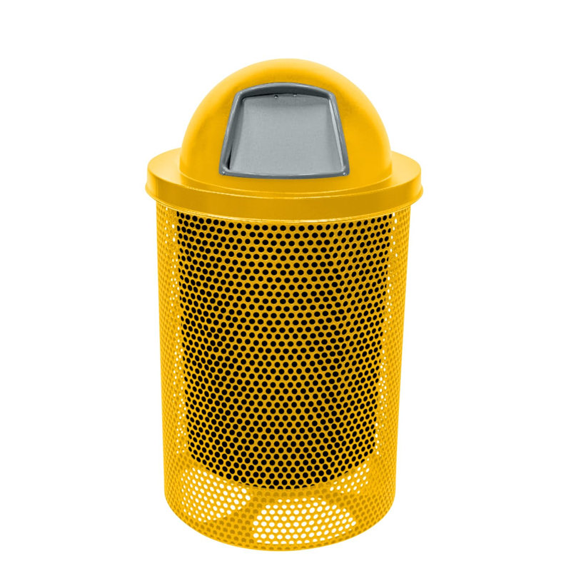 Poubelle d'extérieur Coated Outdoor Furniture de 32 gallons, jaune texturé, perforée, Jaune texturé