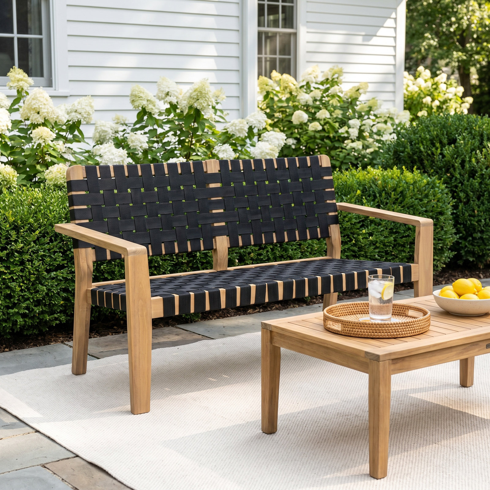 Melvin 49" Patio Loveseat, Black/Light Teak