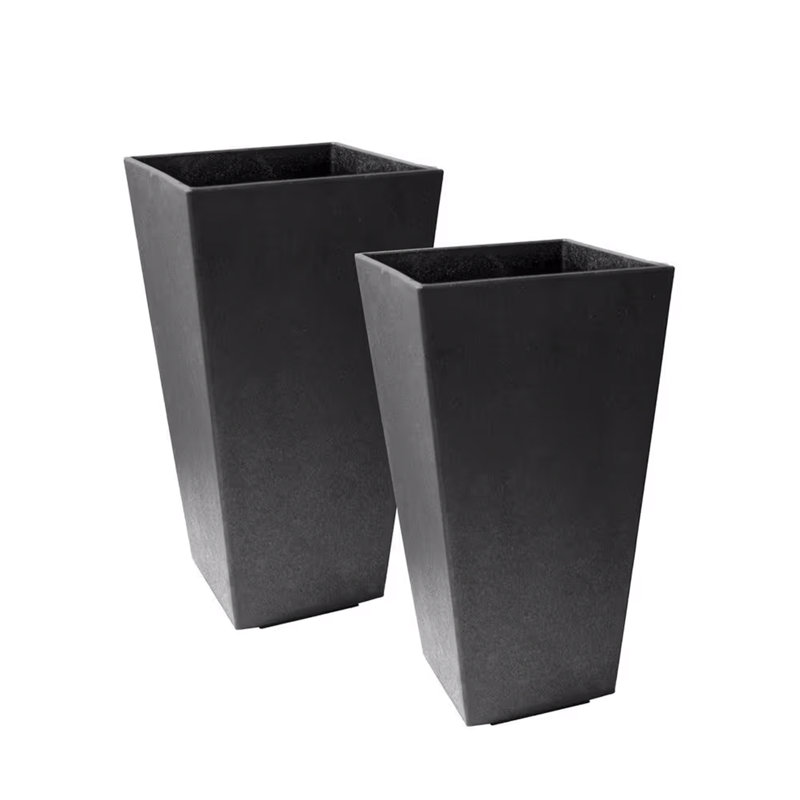 Paquet de 2 jardinières à arrosage intérieur et extérieur, Sonata, noir, H 20 po x l 11 po x P 11 po