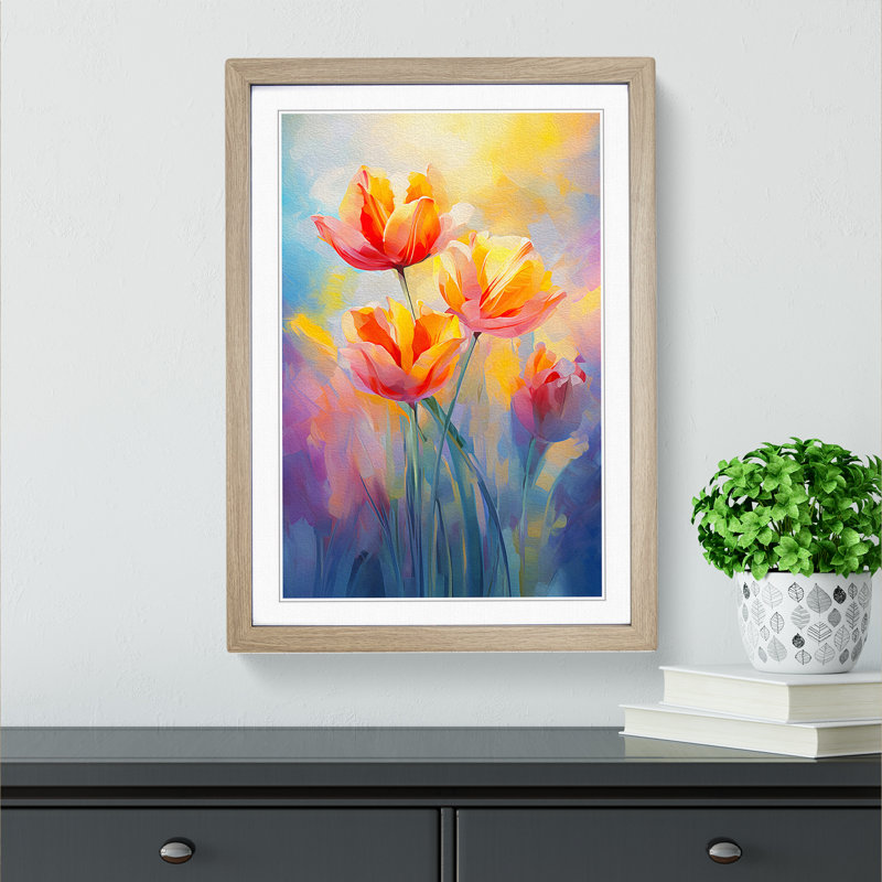 Tulip Flower Impressionism - Framed Print, 34cm H x 25cm W, Oak Framed