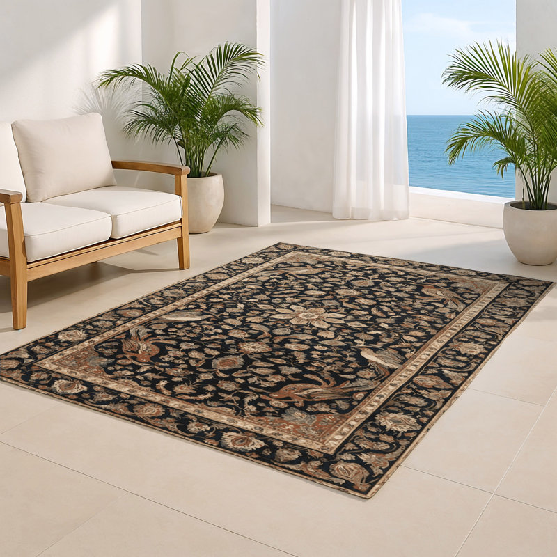 Tapis d'intérieur et d'extérieur noir Persian, Rectangulaire 8 pi x 10 pi