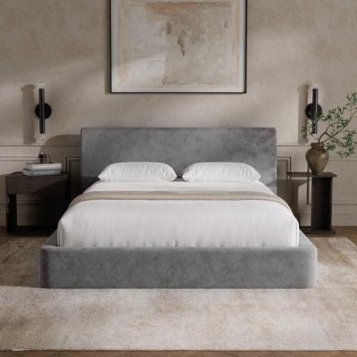  Airframe Queen Bed Frame With Ergonomic Angled Foam Cushioned Headboard, Minimalist Design Platform Bed Frame, No Box Spring Needed, Easy Assembly (Moon Grey)