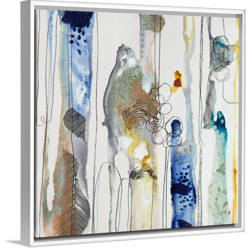 « botanique contour xi », peinture sur toile, H 25,7 po x l 25,7 po x P 1,75 po, Cadre flottant blanc