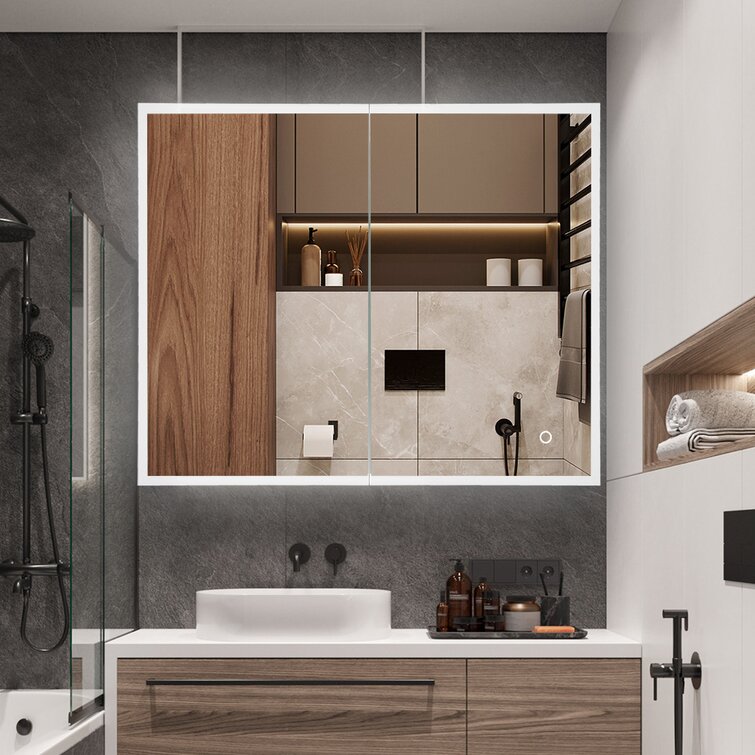 24x 30 Wall Mounted Bathroom Medicine Cabinet with Mirror, 3 Tier Wooden  Mirror Cabinet Storage Organizer with 2 Shelves Single Soft-Close Door