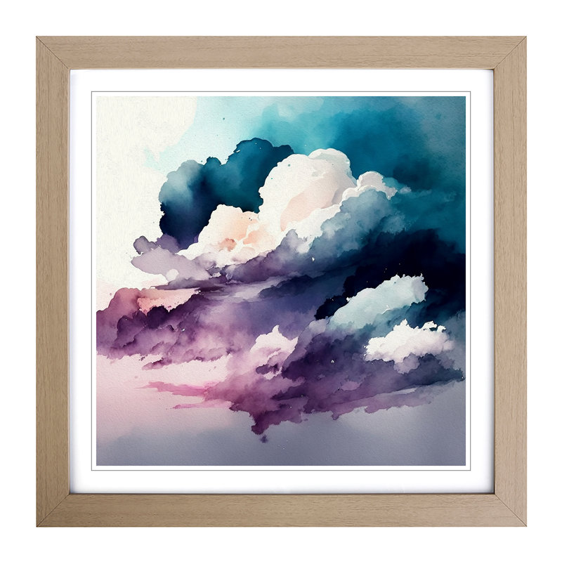 Cloudy Sky Watercolour - Framed Print, Oak