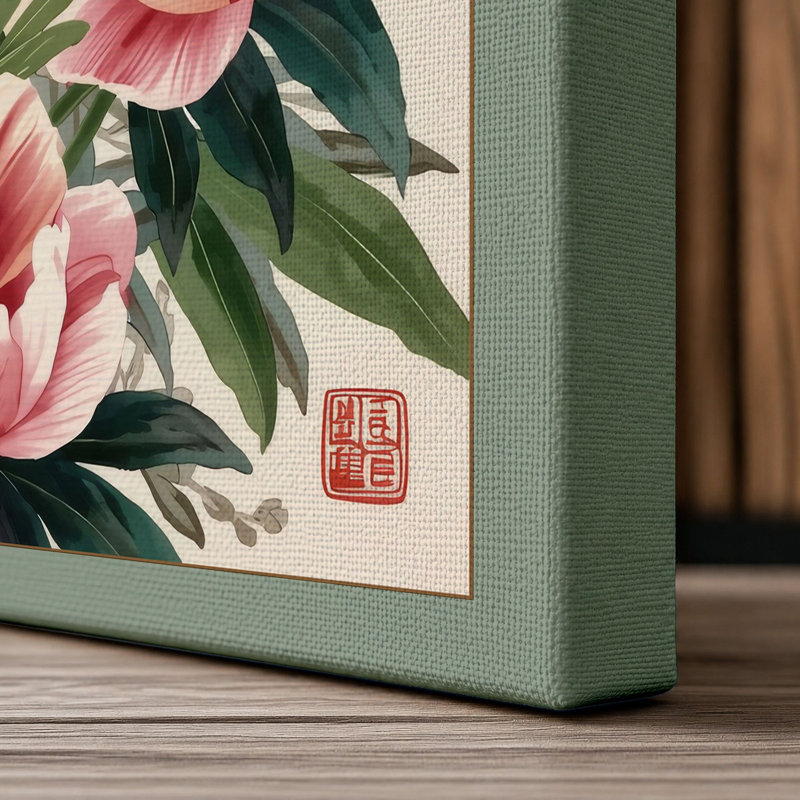 Moonlit Peonies Botanical - Wrapped Canvas, 30x20 - 76.2 x 50.8 cm, Sage Border
