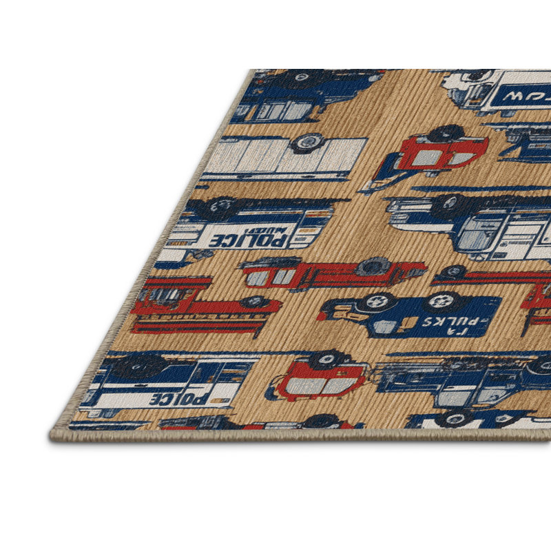 Machine Washable Transportation Brown Area Rug
