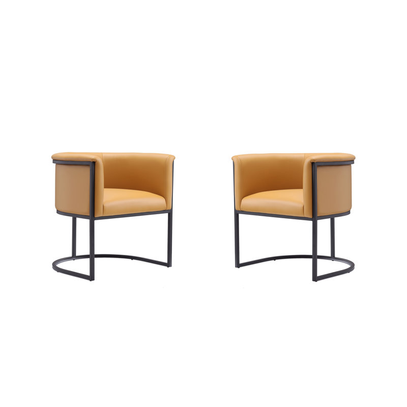 18.9'' H Faux Leather Upholstered Metal Armchair, Saddle
