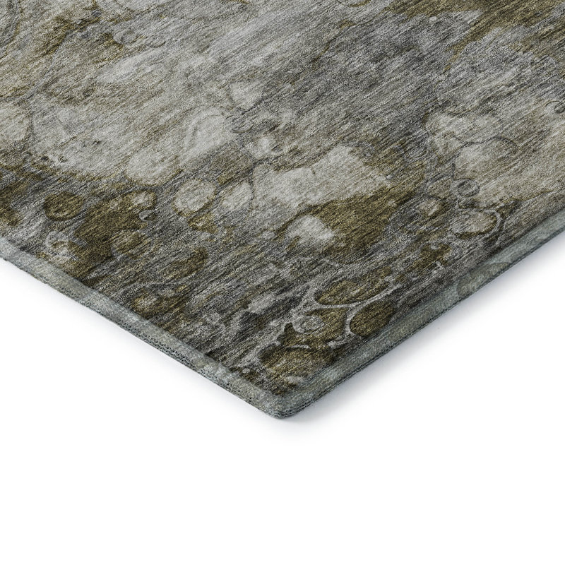 Tapis brun Prisco lavable à la machine de qualité supérieure, Rectangle 9 pi x 12 pi