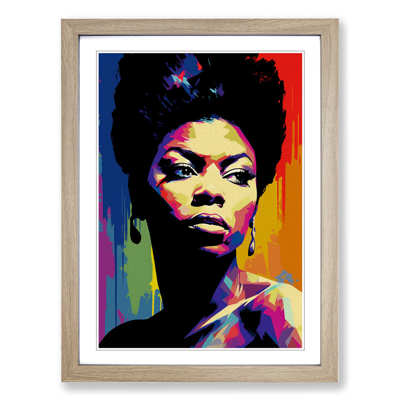 Nina Simone Futurism - Single Picture Frame Print on Wood, 34cm H x 25cm W x 2cm D, Oak Framed