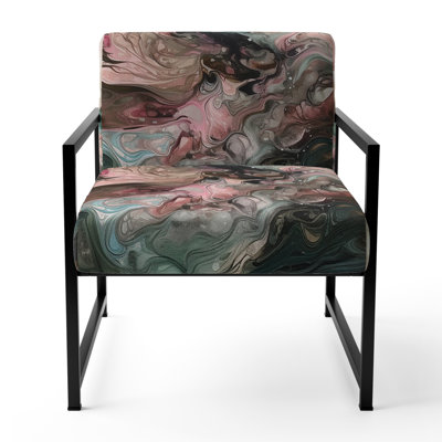 Pink Green Inner Worlds Of Marble III - Upholstered Contemporary Arm Chair, Geometric Abstract Accent Chair