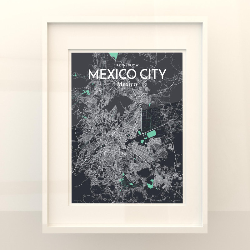 «Mexico City Map», impression, H 20 po x l 16 po, Vert / gris