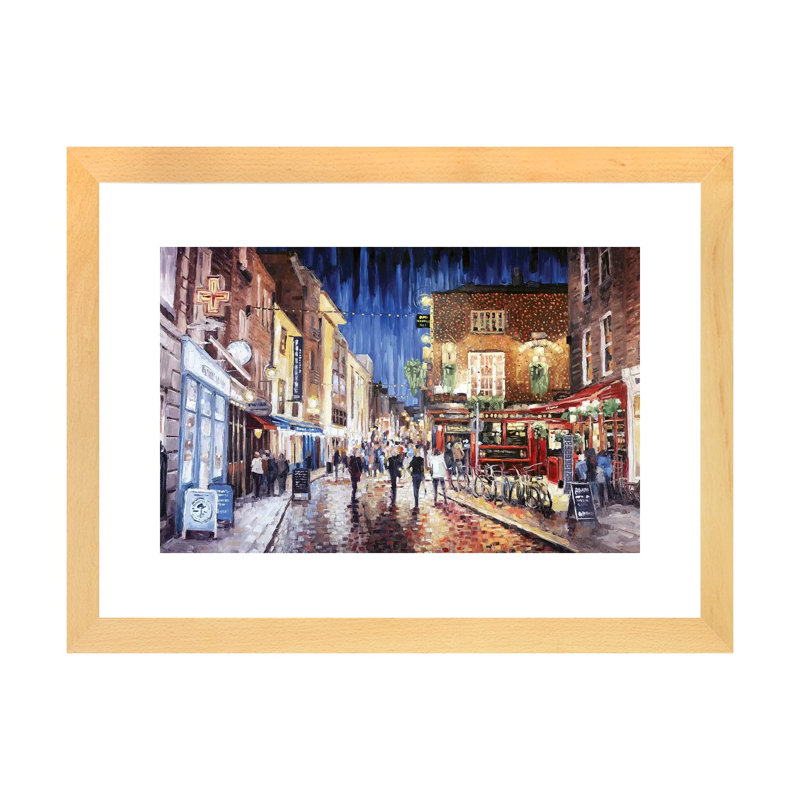 Temple Bar par Roger Disney - reproduction d'art, H 16 po x l 24 po x P 1 po, Blanc, Papier encadré de bois naturel
