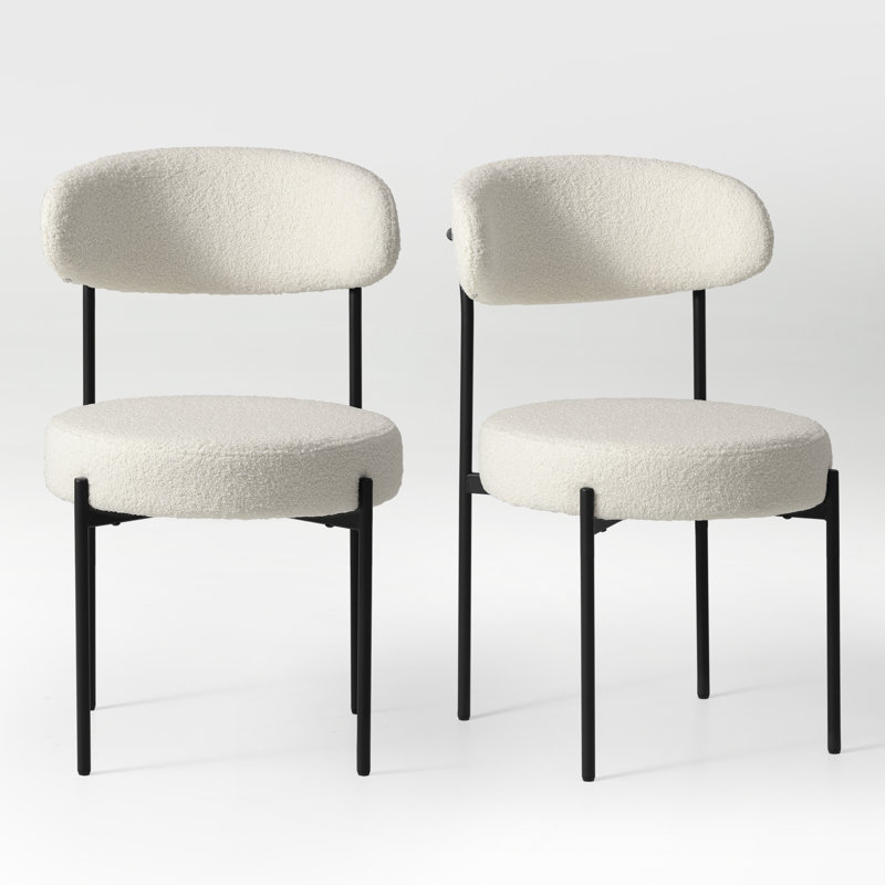 Bayville Faux Shearling Fabric Upholstered Side Chair With Metal Leg, Cream