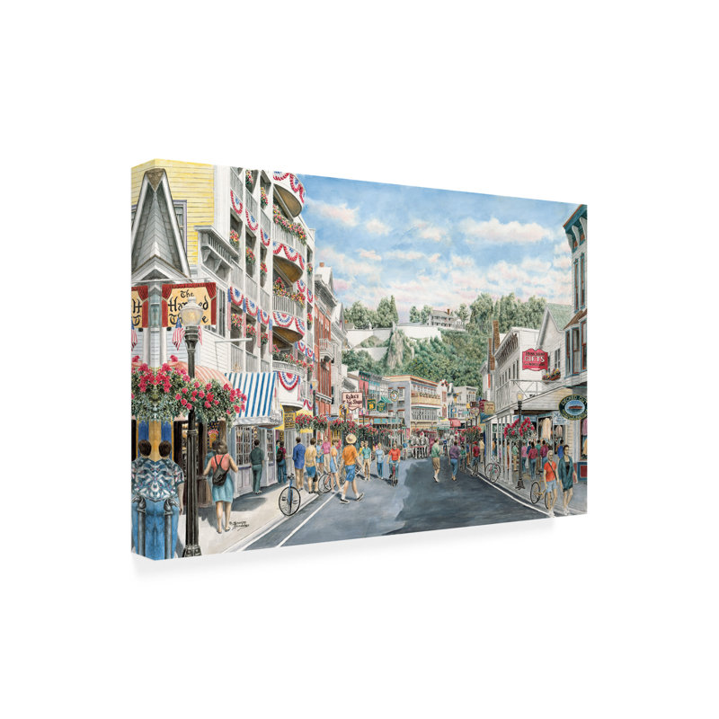 Art mural sur toile tendue - «Main St Mackinaw» de Stanton Manolakas pour décoration de salon, de chambre à coucher ou de bureau - 12 x 19