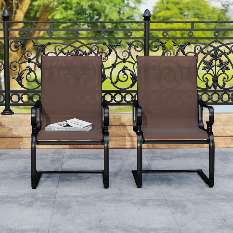 Ensemble de 4 chaises de patio avec cadre en métal brun et noir, Brun