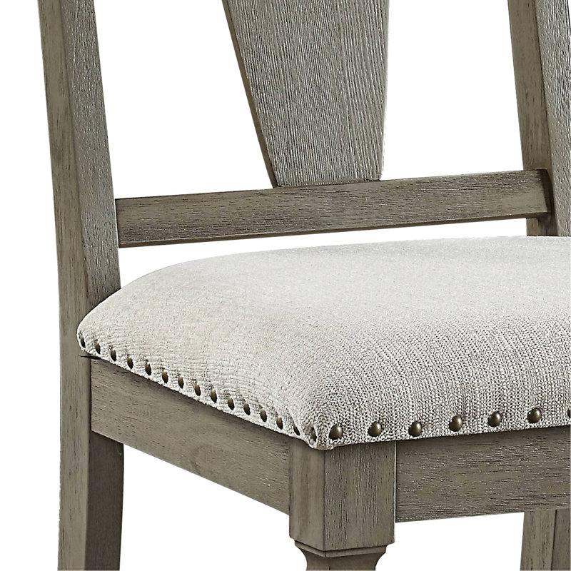 Chaise d'appoint rustique (2) - Lin beige, motif nuance chêne vieilli