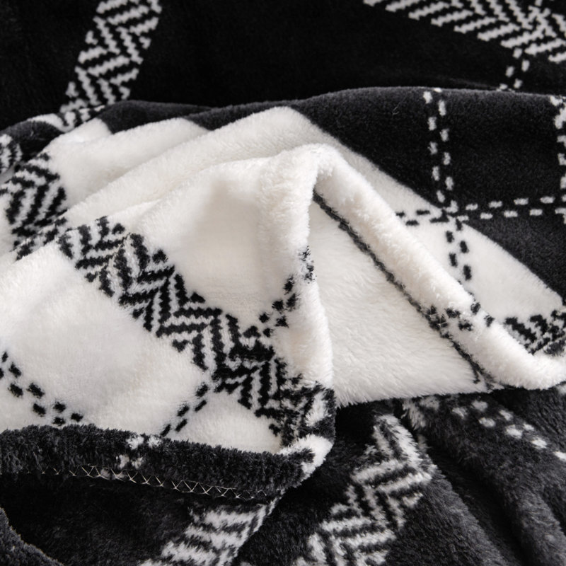 Couverture en peluche imprimée, Noir / blanc, Losange, Très grand