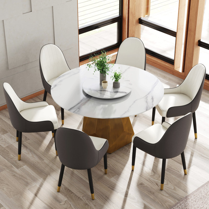 Table de salle à manger 53 po ronde en marbre avec base en métal