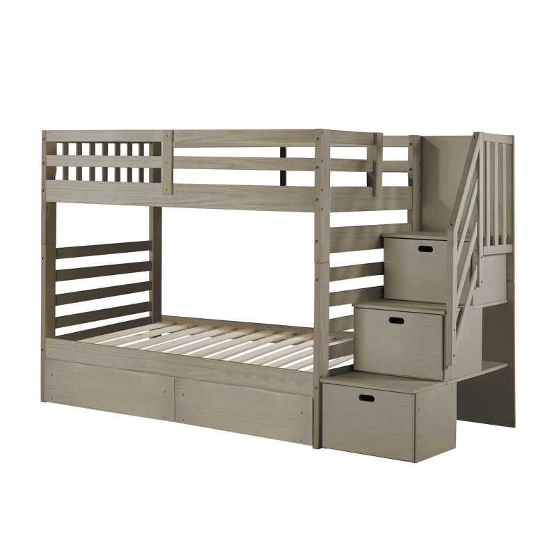 Lit superposé standard en bois massif à 2 tiroirs Huseman par Lark Manor ™, Ardoise