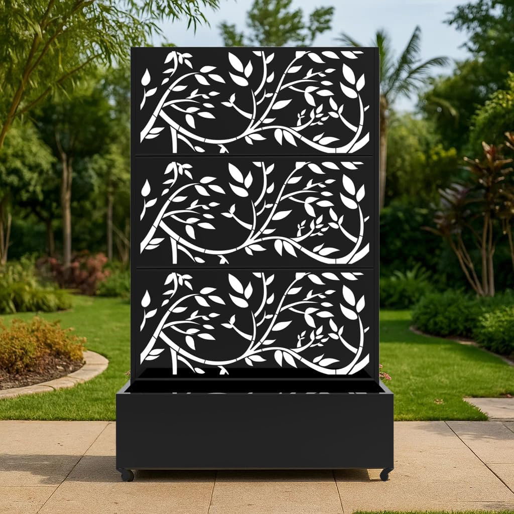 Privacy Screen with Planter Box, 72" H x 47" W Outdoor Privacy Screens and 3-Panels, Garden Decorative Planter Box with Trellis for for Climbing Plant