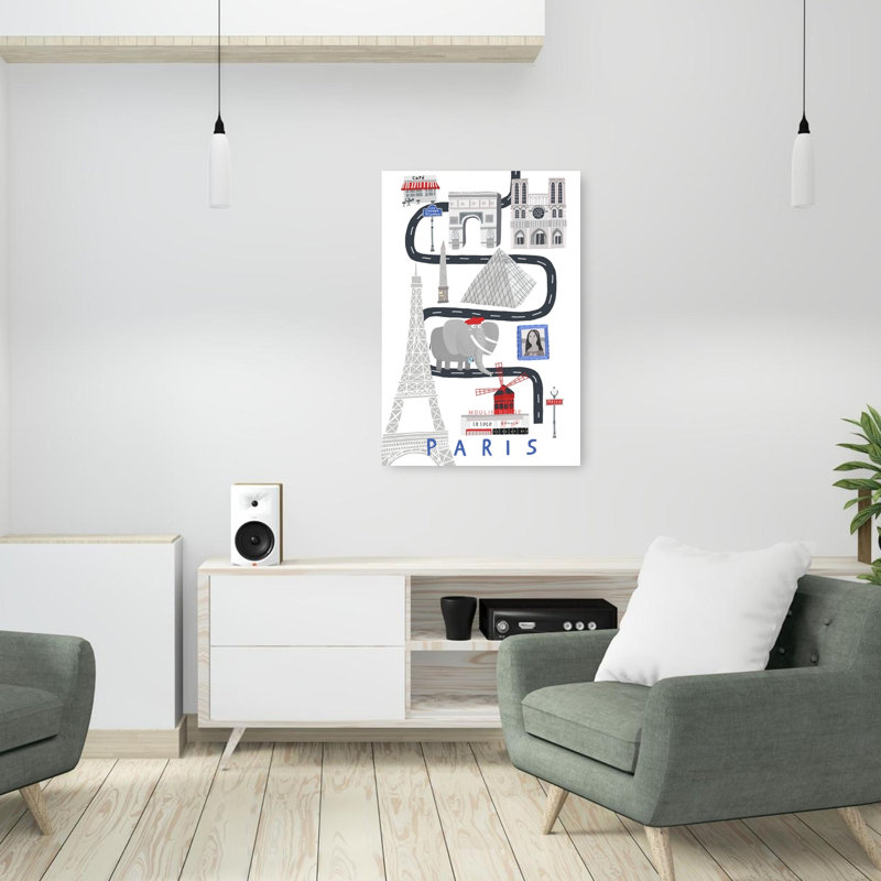 Whimsical Paris Landmarks Abstract Elephant City Architecture Wall Art Print 1 Piece Wrapped Canvas Wall Art