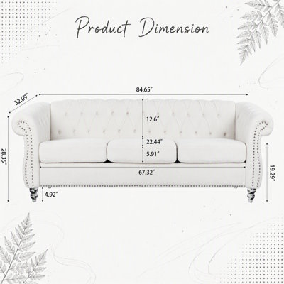 84" Rolled Arm 3 Seater Sofa