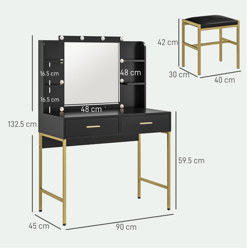Abdurrhman Dressing Table with Mirror, Black